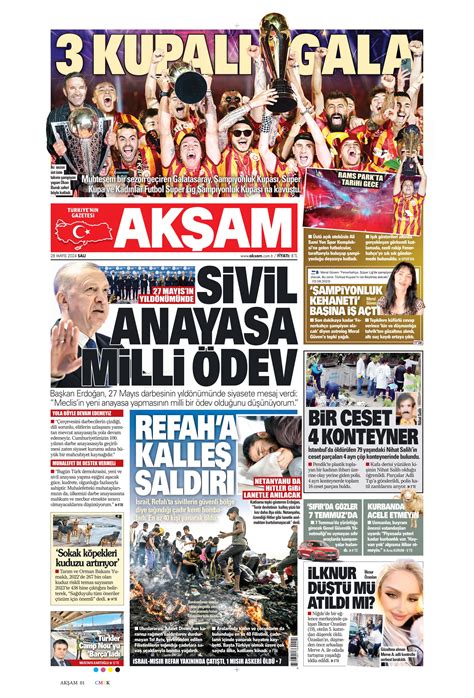 Akşam Gazetesi 28 Mayıs 2024 Salı Günü Manşeti