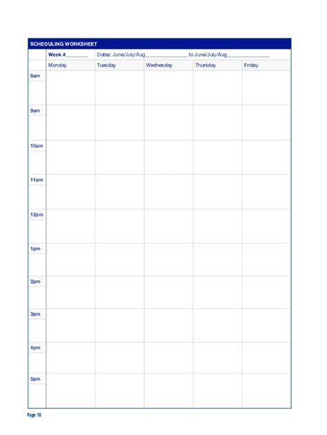 Fillable Online SCHEDULING WORKSHEET Scheduling Worksheet Week Fax