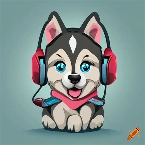 Cartoon Husky Dog With Gaming Headset On Craiyon