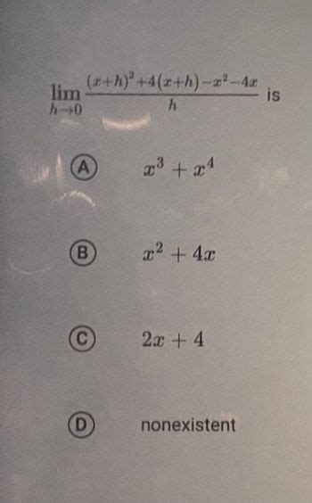 Answered Lim H 0 Z H ² 4 X H ² 4x H A B X³ … Bartleby