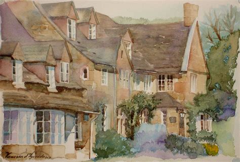 Broadways Cottage Cotswolds England Watercolour By Vanessa Dazevedo