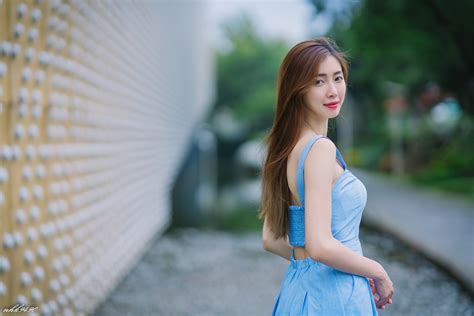 Wallpaper Asian Women Model Long Hair Brunette Depth Of Field