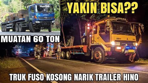 Evakuasi Truk Trailer Hino Muatan Berat Gak Kuat Nanjak Ditarik Tronton