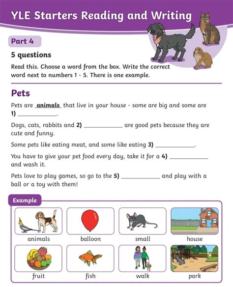 Starters Reading And Writing Part 4 Pets Interactive Worksheet