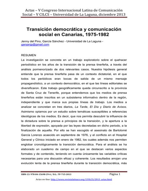 Transici N Democr Tica Y Comunicaci N Social En Canarias