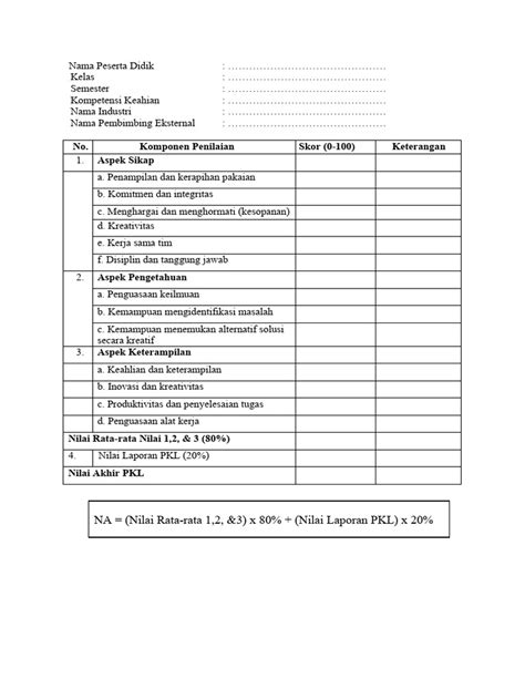 Format Penilaian Prakerin Pdf