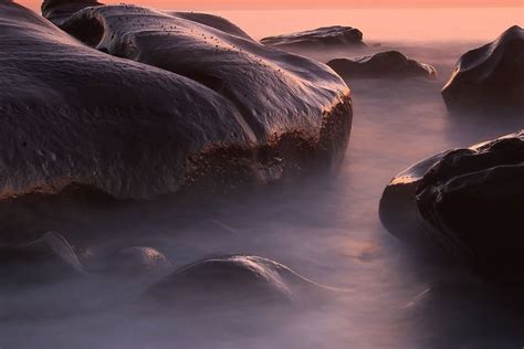 Free Picture Rock Sea Seashore Sunset Water Beach Fog