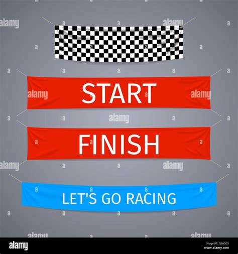 Start And Finish Textile Banners Vector Set Flag Sport Race