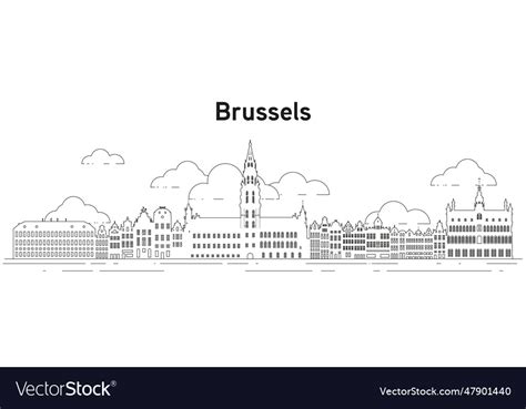 Brussels skyline line art Royalty Free Vector Image