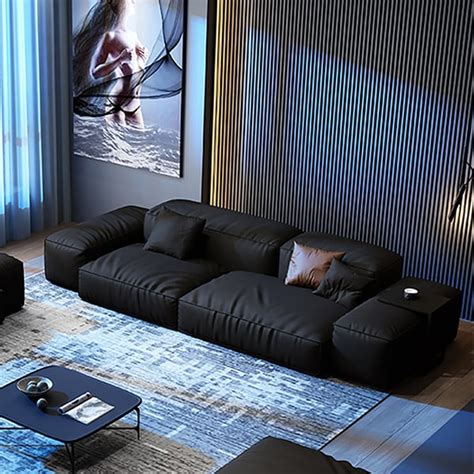 Black Modern Upholstered Sofa Seater Sofa Luxury Sofa Leath