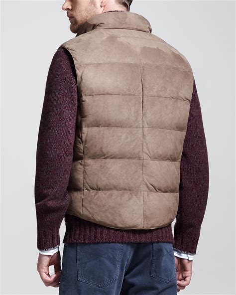 Lyst Brunello Cucinelli Quilted Suede Puffer Vest In Natural For Men