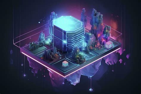 3d Isometric Of Sci Fi Cyberpunk City With Glowing Neon Lights At Night