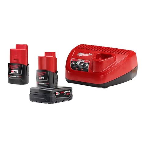 Milwaukee M12 12-Volt Lithium-Ion 4.0 Ah and 2.0 Ah Battery Packs and Charger Starter Kit (48-59 ...