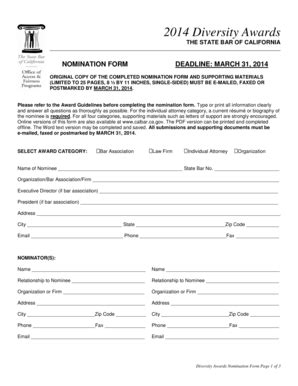 Fillable Online Calbar Ca Nomination Form The State Bar Of California