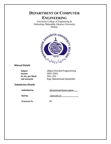 Oop Lab Manual Cpe Muhammad Usama Saghar Department Of