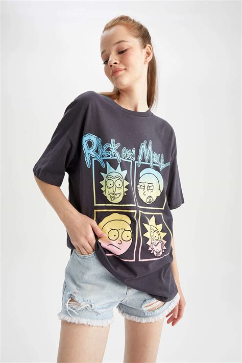 Anthracite Woman Coool Rick And Morty Oversize Fit Crew Neck Short