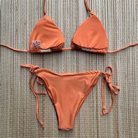 Biquini Cortininha Tricolor Luxo Terra Nude E Laranja Dondoca Moda