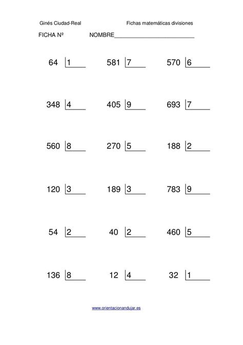 Divisiones Exactas Por Una Cifra F Divisiones Matematicas Fichas