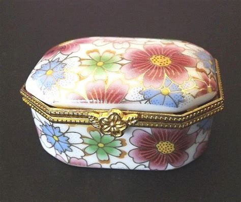 Vintage Trinket Box Hand Painted Porcelain Treasure Box Etsy