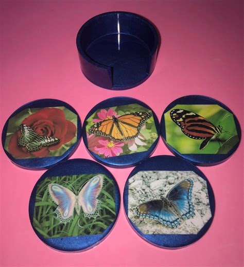 5 Epoxy Resin Butterfly Coasters With Holder Etsy