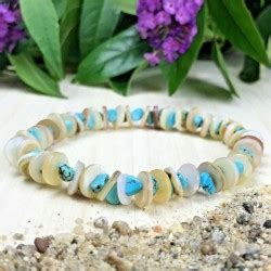 Bracelet Pierres Naturelles Turquoise Nacre Coquillage Taille Au