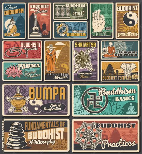 buddhism religion shrines meditation retro banners  posters