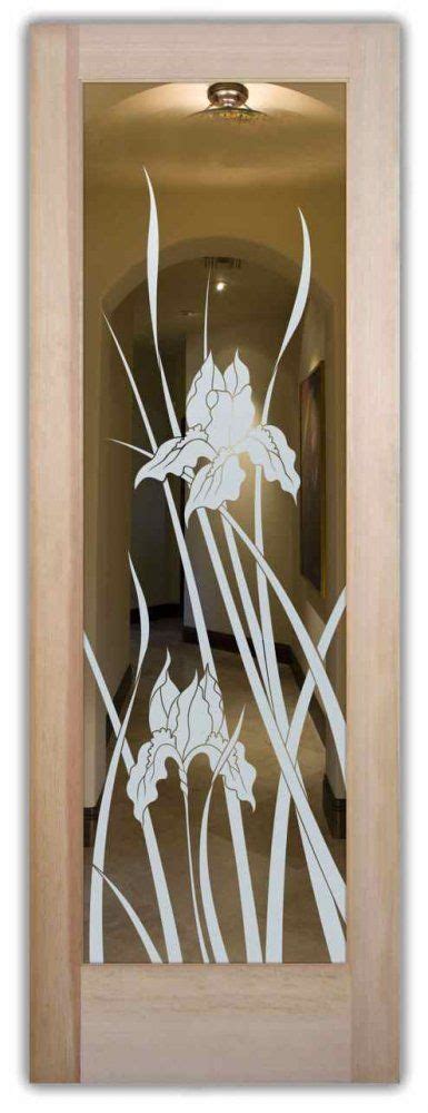 Interior Doors With Glass Etching Sandblasted Glass English Country Decor Flowers Plants Iris