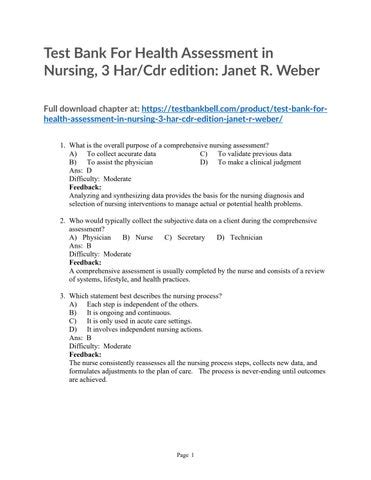 Test Bank For Health Assessment In Nursing 3 Har Cdr Edition Janet R