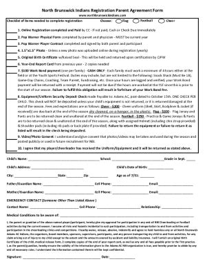 Fillable Online North Brunswick Indians Registration Parent Agreement