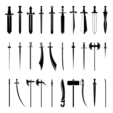 Swords Set Collection Of Knight Sword Ancient Weapon Silhouettes