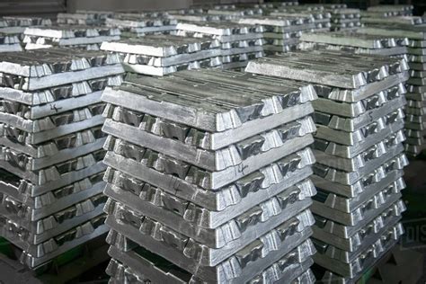 Stacked Ingots In Aluminium Recycling Plant Warehouse Awaiting Delivery