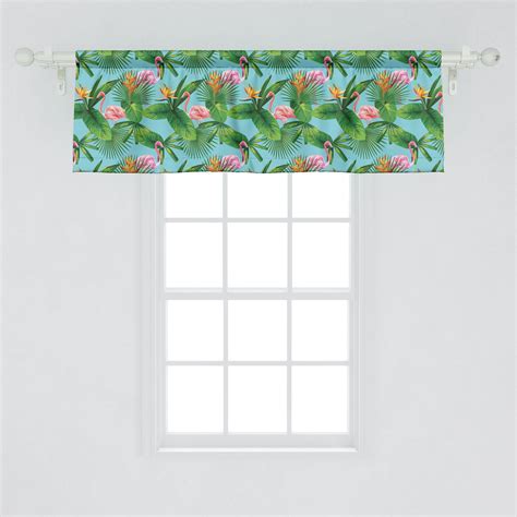 Ambesonne Tropical Window Valance Formation Of Flamingos And Hawaiian