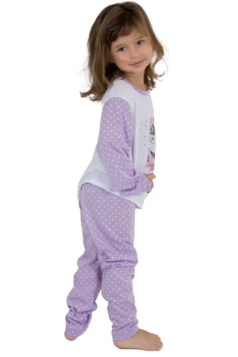 Pijama longo de Malha Infantil 108 Lilás poá branco Ref CEZ