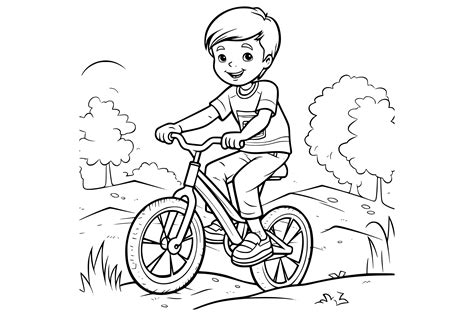 Boy Riding Bicycle Coloring Page For Kid Graphic By Mycreativelife