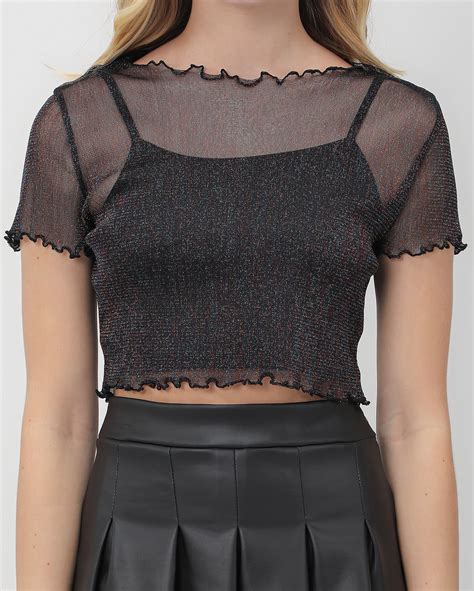 Riachuelo Blusa Cropped Juvenil Tule Brilho Preta Y C By Riachuelo