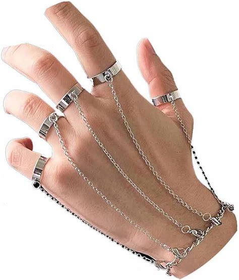 Yheakne Boho Layered Finger Ring Bracelet Silver Slave Bracelet Vintage