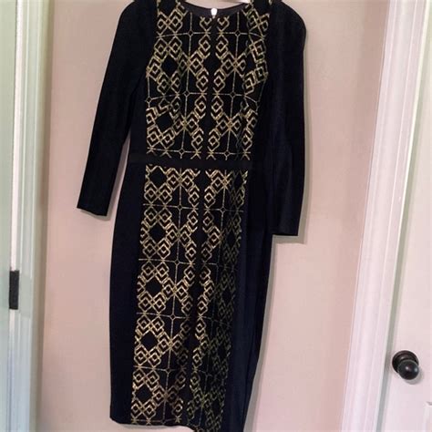 Ted Baker London Dresses Ted Baker Black And Gold Long Sleeve Body On Dress Size 3 Poshmark