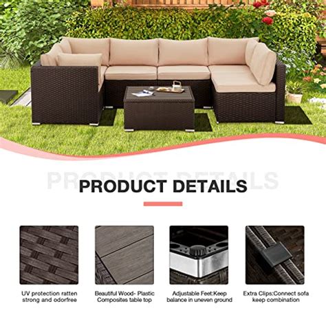 GYUTEI 7 Piece Patio Furniture Set Outdoor Sectional Sofa Conversation