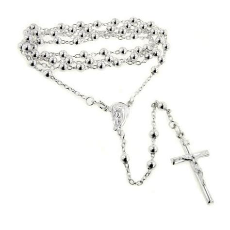 Silver Insanity Catholic Sterling Silver Rosary Beads 24 Necklace With Crucifix