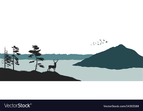 Silhouette of a mountain lake panorama of forest Vector Image