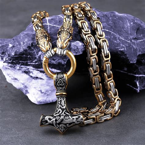 Collier Tête De Dragon Viking Vintage Amulette Marteau De Thor