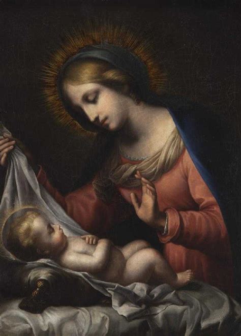 19th C Painting Of Madonna And Child Set In A