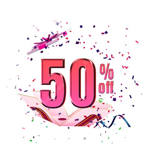 Discount 50 Percent Off In Surprise Opened Red T Box Vector