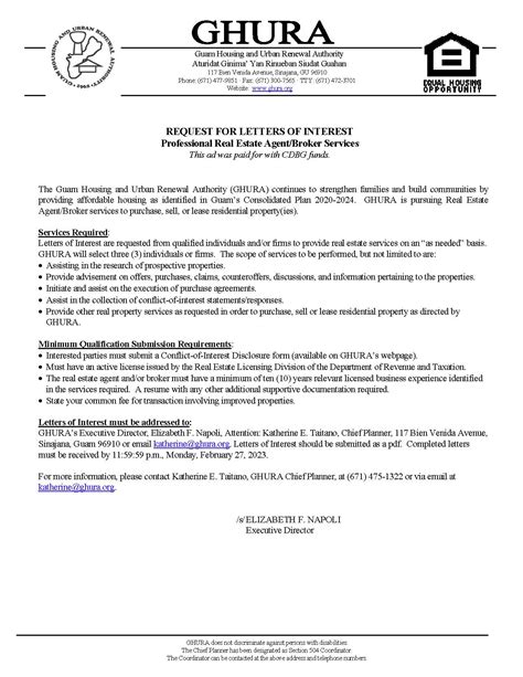 Request of Letters of Interest for Professional Real Estate Agent/Broker Services - GHURA | Guam ...