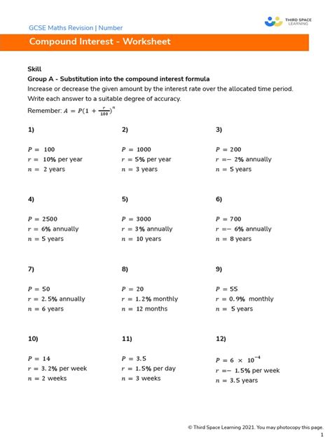 Third Space Learning Compound Interest Gcse Worksheet 1 Pdf Interest Investing