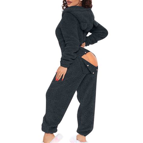 Yanhaigong Sexy Fleece Onesies For Women Cute Sherpa Fleece Jumpsuit