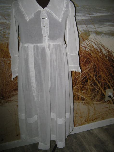 Antique Victorian Nightgown Handmade White Cotton 190 Gem