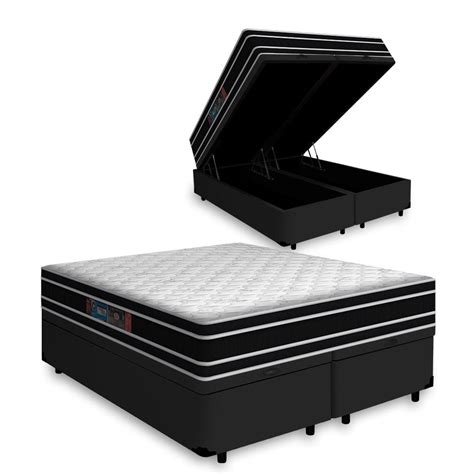 Cama Box Ba Super King Colch O Espuma D Castor Black White