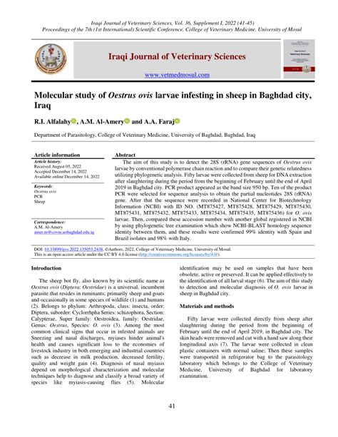 PDF Molecular Study Of Oestrus Ovis Larvae Infesting In Sheep In