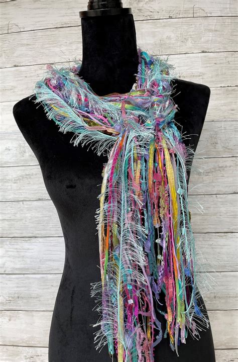 Fringe Boho Lightweight Scarf In Shades Of Blue Pink Yellow Etsy